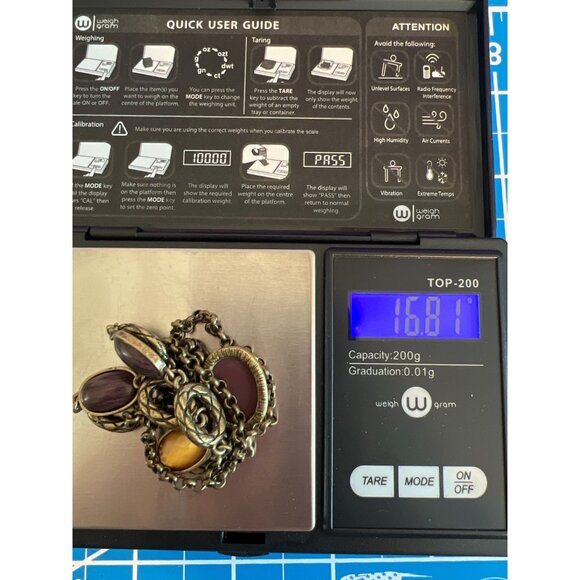 Vintage Avon SAQ Gold Tone Y Necklace Amber Brown Acrylic Cabochons Estate 16" - Picture 7 of 7